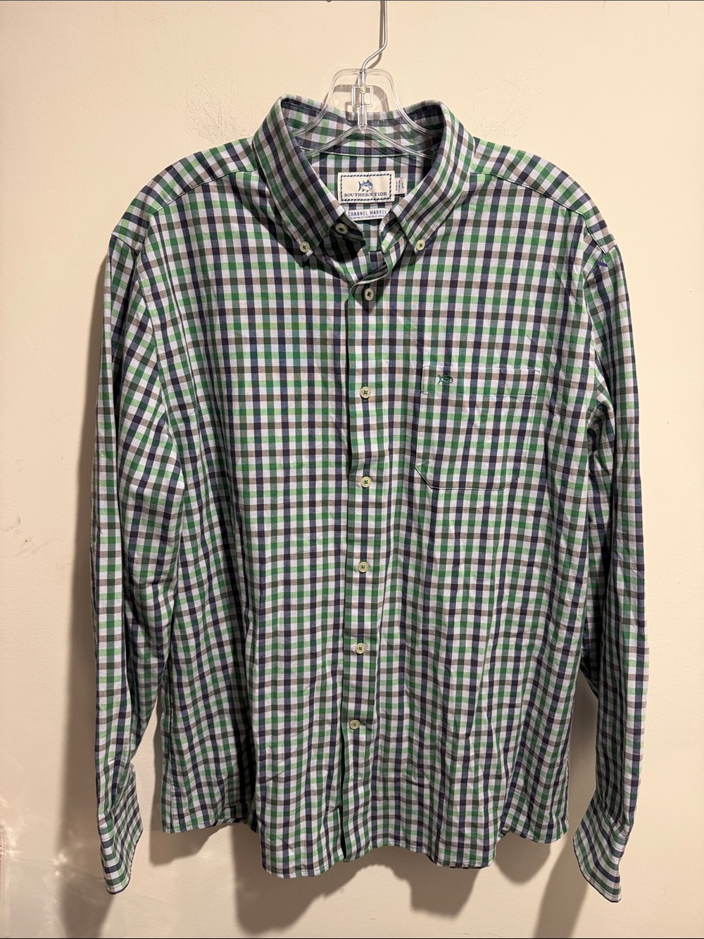 Southern Tide Green & Blue Gingham Button-Down Shirt Size Large